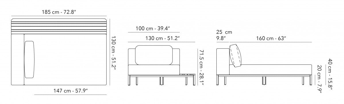 Afmeting Mauroo chaise longue